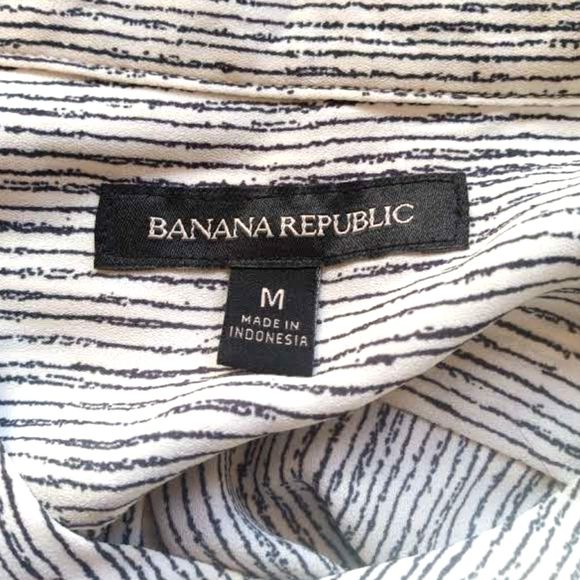 Banana Republic Striped Button Down Tuxedo Ruffles Long Sleeve High Neck Medium - Picture 6 of 6